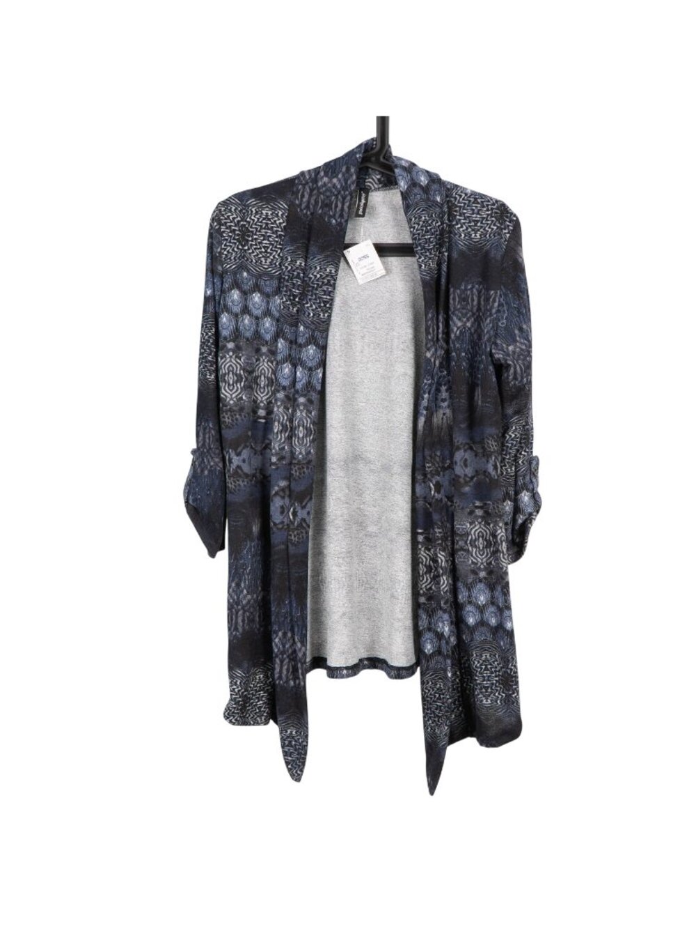 Geometric Waterfall Cardigan XL Womens Y2K VTG Blue Pattern Roll Tab Sleeve